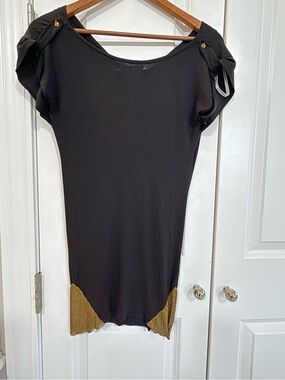 Black Women’s Short Sleeve Top with Gold Accent